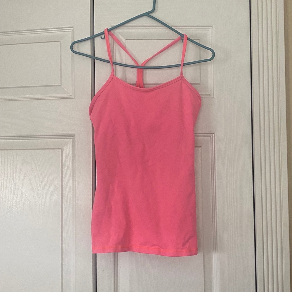 Lulu lemon pink tank top with built in cami bra